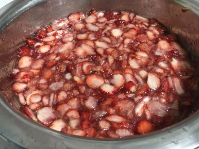 Simmering strawberries